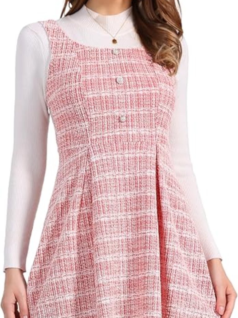 New - Tweed Dress For Women's Pinafore Overall Sleeveless Dress